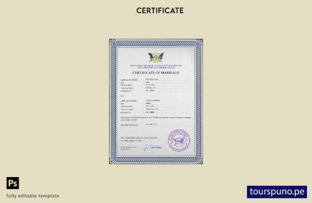 listo para imprimir plantilla PSD de certificado de matrimonio de Santo Tomé y P